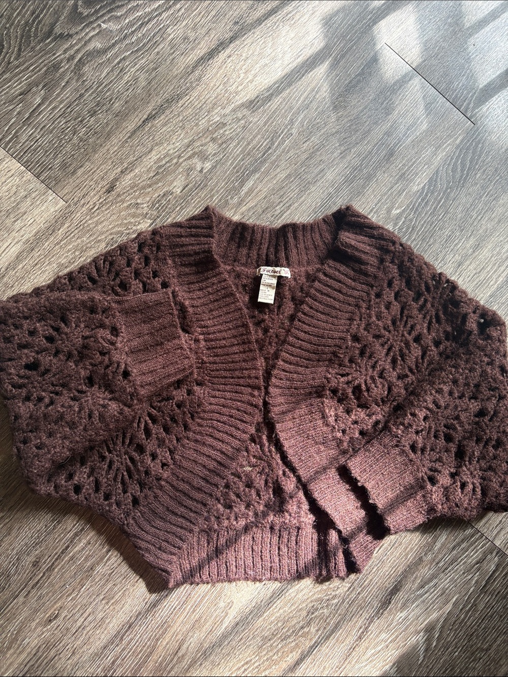 VTG F21 Chocolate Brown Cropped Open-Knit Cardigan